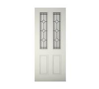 4 Panel Diamond Bevel Leaded Glazed White Wooden External Panel Front Door, (H)2032mm (W)813mm