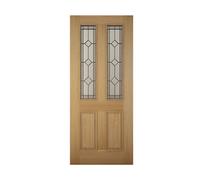 4 Panel Diamond Bevel Leaded Glazed Wooden White Oak Veneer External Panel Front Door, (H)2032mm (W)813mm