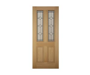 4 Panel Diamond Bevel Leaded Glazed Wooden White Oak Veneer External Panel Front Door, (H)2032mm (W)813mm
