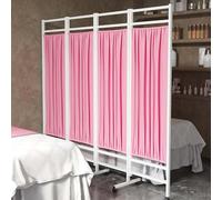 4 Panel Foldable Medical Privacy Screen, Room Divider Screens, Stainless Steel Medical Screen, On Wheels Curtain For Hospital Clinics Emergency Room, Ward, ICU Monitoring Room Divider(Pink)