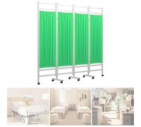 4 Panel Foldable Medical Privacy Screen, Room Divider Screens, Stainless Steel Medical Screen, On Wheels Curtain For Hospital Clinics Emergency Room, Ward, ICU Monitoring Room Divider(Green)