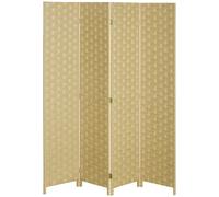4-Panel Folding Wall Divider Room, Wave Fibre Privacy Screen Panels, Brown