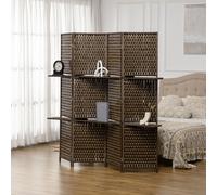 4 Panel Folding Wall Divider Room with Shelves Privacy Screen Panels HOMCOM Brown One Size