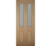 4 Panel Frosted Glazed Shaker White Oak Veneer External Front Door, (H)2032mm (W)813mm