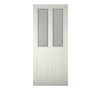 4 Panel Frosted Glazed Shaker White Wooden External Panel Front Door, (H)1981mm (W)762mm