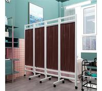 4-Panel Mobile Medical Privacy Screen Room Divider, Ward/Beauty Salon/Health Museum Standing Door Partition with Wheels, Folding Iron Frame, Blue Pink Coffe White Yellow Nylon Silk Fabric