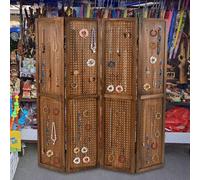 4-Panel Pegboard Display 170cm Folding Room Divider Privacy Screen Gymax Brown One Size