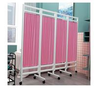 4 Panel Rolling Medical Privacy Screen With Wheels, 6 Feet High Foldable Room Isolation Temporary Fence For Clinic/Ward/Exam Room, Space Saving(Pink)