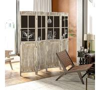 4 Panel Room Divider, 5.6' Tall Farmhouse Style Folding Indoor Portable Wood Privacy Screen with Black Boards, Hinged Freestanding Partition Wall Dividers for Home Office, Natural