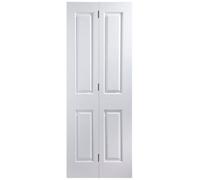 4 Panel Unglazed Contemporary White Internal Folding Bi-Fold Door Set, (H)1950mm (W)750mm