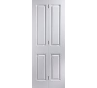 4 Panel Unglazed Contemporary White Woodgrain Effect Internal Folding Bi-Fold Door Set, (H)1981mm (W)610mm
