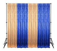 4 Panels 2 x 8 ft Blue and Gold Sequin Backdrop Curtain Glitter Backdrop Curtain for Congrats Grad Graduation Party Decorations Birthday Wedding Background Anniversary Photography