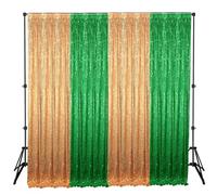 4 Panels 2 x 8 ft Green and Gold Sequin Backdrop Curtain Glitter Backdrop Curtain for Congrats Grad Graduation Party Decorations Birthday Wedding Background Anniversary Photography