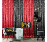 4 Panels 2 x 8 ft Red and Black Sequin Backdrop Curtain Glitter Backdrop Curtain for Congrats Grad Graduation Party Decorations Birthday Wedding Background Anniversary Photography