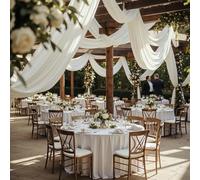 4 Panels 5ftx30ft Ivory Ceiling Drapes for Wedding Parties - 30 FT Extra Long Thick Polyester Wrinkle-Free Drapery Tent Decor Decorations for Birthday Party Ceremony Stage Swag