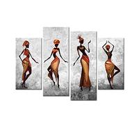 4 Panels Canvas Home Decor Poster Traditional African Woman Wall Art Painting Ethnic Tribe Lady Dancers Abstract Paintings No Frame-A_30x60cmx2_30x80cmx2
