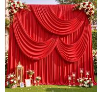 4 Panels Red Backdrop Curtains for Wedding Birthday Party, Red Curtain Photo Backdrop Wrinkle Free Fabric Drapes Backdrop Baby Bridal Shower Graduation Backdrop Photoshoot 20ft(W) x 10ft(H)