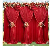 4 Panels Red Backdrop Curtains - Wrinkle Free Fabric Backdrop Curtain for Photoshoot, 10FT Wedding Party Photo Backdrop Drapes for Birthday Baby Shower Photography Stage Background Decorations