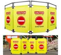 4 Panels Safety Barricade Heavy Duty PVC Frame,Foldable Security Sign Barrier Gate High Visibility Caution Symbol Crowd Control