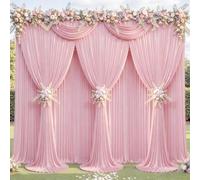4 Panles Baby Pink Backdrop Curtains - Wrinkle Free Fabric Backdrop Curtain for Photoshoot, 10FT Wedding Party Photo Backdrop Drapes for Birthday Baby Shower Photography Stage Background Decorations