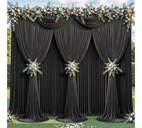 4 Panles Black Backdrop Curtains - Wrinkle Free Fabric Backdrop Curtain for Photoshoot,10ft Wedding Party Photo Backdrop Drapes for Birthday Baby Shower Photography Stage Background Decorations