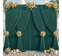 4 Panles Hunter Green Backdrop Curtains - Wrinkle Free Fabric Backdrop for Photoshoot, 10FT Wedding Party Photo Backdrop Drapes for Birthday Baby Shower Photography Stage Background Decorations