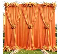 4 Panles Orange Backdrop Curtains - Wrinkle Free Fabric Backdrop Curtain for Photoshoot, 10FT Wedding Party Photo Backdrop Drapes for Birthday Baby Shower Photography Stage Background Decorations