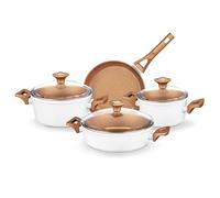 4 Pans 7 Piece Set Nonstick Pan Casserole Milk Pot Granite Look Cookware Set with Glass Lid (D See Description) (D See Description)