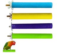 4 Parrot Perches for Cage, Natural Wood Bird Perch Stand for Budgies and Parakeets, Colorful Sand Covered Perches for Claw and Beak Trimming, 20cm x 1.5cm (Blue, Green, Yellow, Purple)