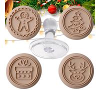 4 Patterns Silicone Cookie Stamp Press, Christmas Cookie Stamp, Gingerbread Man Fondant Stamp Set for Baking, Food Grade Elk Christmas Trees Box, Pattern Silicone Stamp Cookie