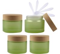 4 PC 50ml Empty Green Glass Cosmetic Jars with Screw Lid, 50g Small Containers Storage Pot for Cosmetic Travel + 4X Spatula(50ml)