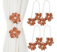4 PC Adjustable Curtain Holders Brown Flower Boho Window Draperies Tiebacks | Boho Decorative Curtain Tie Backs Elegant Decor for Cafe Home Country House Style