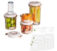 4-Pc Airtight Containers with Vacuum Sealer,Air Tight Food Storage Container vacuum,Food-Grade Plastic Storage for Cereal, Flour, Sugar, Includes 8 Reusable Bags, Kitchen & Pantry Organization