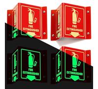 4 PC Fire Extinguisher Sign, 6 Inch Glow in the Dark Fire Extinguisher Two-Sided Acrylic Projecting V-Sign with Down Arrow, Easy Intall, Including Screws