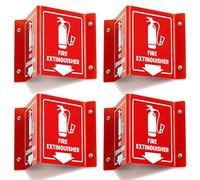4 PC Fire Extinguisher Signs, 6 Inch Fire Extinguisher Two-Sided Acrylic Projecting V-Sign with Down Arrow, Easy Install, Including Screws