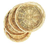 4 PC Handwoven Flat Wicker Round Fruit Basket Woven Food Storage Weaved Shallow Tray Holder Bowl Decorative Rack Display For Food Fruit Serving Stand Decor Ti Trays Decorations (Khaki, One Size)