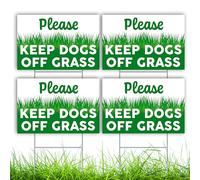 4 PC Keep Dogs Off Grass Signs - 8x12 Double Sided Coroplast Stay Off Grass Signs for Yard with Stakes