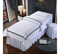 4-Pc Massage Table Sheet Set for Spa Fumigation, Solid Cotton Face Hole Bedding, Thick Quilted Bedspread, Elastic Pillowcase & Stool Cover, Fitted Bed Skirt, Queen/King(White,70x180cm/27.5x70.8in)