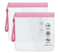 4 PC Pink Clear Travel Toiletry Bag - Airport Security Liquids Bags, Airport Liquid Bag 20 x 20cm TSA Approved, Travel Accessories Makeup Bags Holiday Essentials Luggage for Men Women