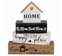 4 PC Wooden Ornaments for House, Handcrafted Home Accessories with Natural Grain, Freestanding with Adhesive Included, Ideal Housewarming Gifts for Shelf, Living Room & Bedroom, Family & Friends