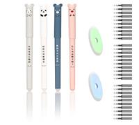 4 Pcs 0.35mm Cute Erasable Pens Black With 50 Pcs Refills and 2 Pcs Erasers Cartoon Design Erasable Gel Pens Rub Out Pens Black for Adult Kids Writing Bullet Journal Note Taking School Office Supplies