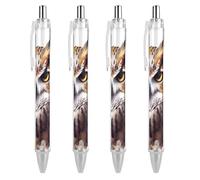 4 PCS 0.5mm Retractable Gel Pen Smooth Liquid Black Ink Watercolor Cool Owl Head Rollerball Pens with Ergonomic Comfort Grip Quick-Dry & Smudge-Free Refillable Office Writing Pens for Professional