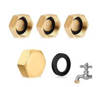 4 Pcs 1/2 Inch Brass End Caps with Washers, Internal Thread Blanking Nuts for Plumbing Fittings, Washing Machine, Radiator Valve, Tap, Central Heating Pipework