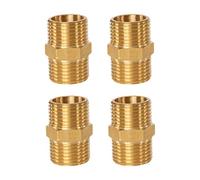 (4 Pcs) 1/2" Male to 1/2" Male BSP Thread Brass Pipe Fittings Hex Nipple Hose Connectors, G1/2 x G1/2 Thread Straight Double Nipple for Pipe Connecting Conversion Plumbing Fittings