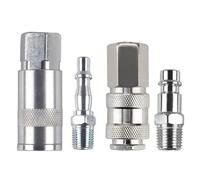 4 Pcs 1/4" Air Line Iron Connectors Euro British PCL Air Hose Fittings Convertor Adapters Couplings Connector Male Female Sets Quick Pneumatic Connectors Coupler and Plug Kits for Air Compressor