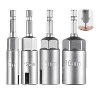 4 Pcs 1/4in Hex Shank Nut Driver, Wing Nut Driver Sockets, Include 10mm, 12mm, 16mm, 18mm, Slot Wing Nuts Drill Bit Sockets, Wrench Tools for C Hook Bolts, Panel Nuts, Eye Screws