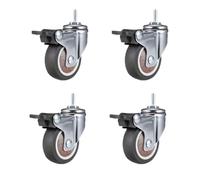 4 Pcs 1 Inch Stem Caster Wheels TPR Screw Lever Universal Castors Swivel With M6 Thread Rods For Carts Furniture for Furniture(4 Brake)