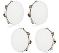 4 Pcs 10 Inch Adult Wedding Tambourines Drum Wooden Natural Handheld Drums Metal Jingles Drums Musical Instruments Percussion for Church Wedding Party Favor