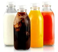 4 Pcs 1000ml Glass Milk Bottles with Lid,Reusable Glass Bottless with Lids, Dairy Drinking Bottles Clear Glasss Bottless Juice Drinking for Juices, Dressings, Sauces, Beverages, Decoration and St
