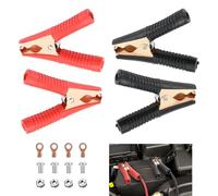 4 Pcs 100A Jump Leads Crocodile Clips, Jump Lead Clamps, Heavy Duty Pure Copper Crocodile Clips, Car Booster Cable Clips for Automotive, Electrical Projects, Voltage Testing (2 Red + 2 Black)
